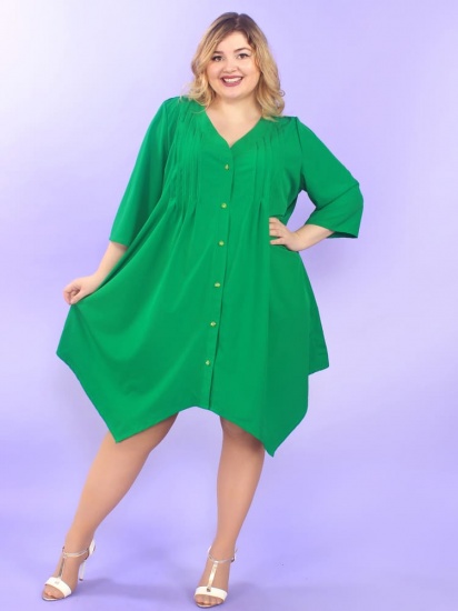Расклешенное платье-рубашка с драпировкой, зеленое