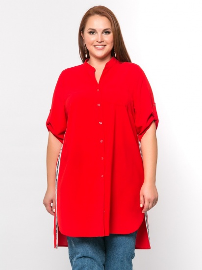 Длинная блузка с контрастными лампасами, красная