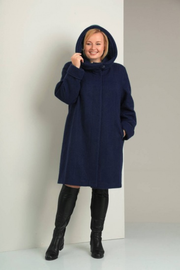 Свободное демисезонное пальто с манжетами на рукавах, синее