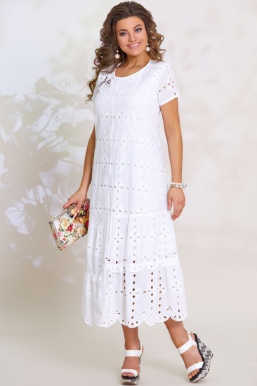 Длинное платье с асимметричными воланами, белое