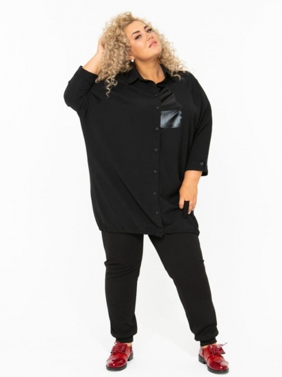 Свободная блузка со вставкой эко-кожи, черная