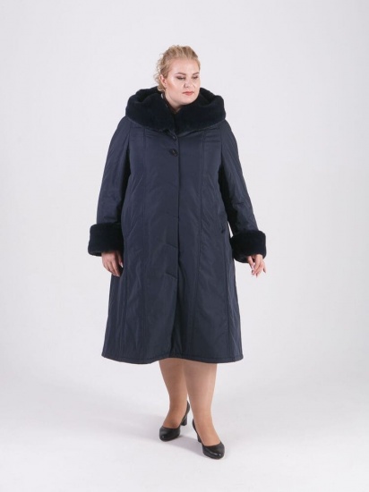 Свободное зимнее пальто с мехом норки, темно-синее
