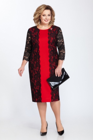 Двухслойное платье с имитацией комплекта, черный с красным