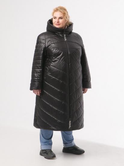 Демисезонное стеганое пальто с силиконовыми лентами, черное