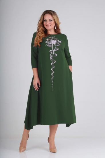 Свободное платье с крупной печатью, зеленое