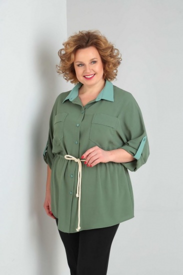 Свободная блузка со шнурком на талии, зеленая