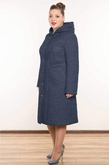 Приталенное пальто с капюшоном и репсовой лентой, темно-синее
