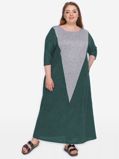 Свободное платье с серым треугольником, зеленое