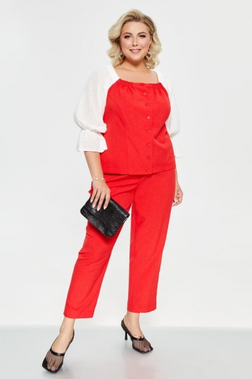 Комплект из брюк и блузы с рукавами из шитья, красный