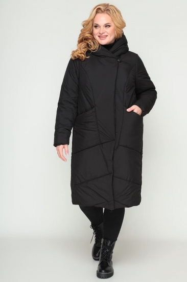 Зимнее стеганое пальто с большими карманами, черное