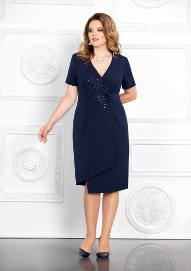 Асимметричное платье с кружевной аппликацией, темно-синее