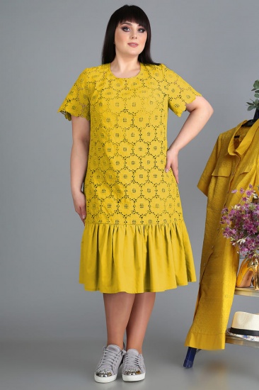 Повседневное платье с ажурной вышивкой, желтое