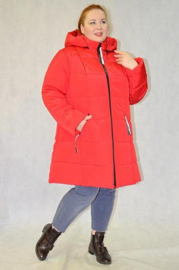Зимняя куртка с горизонтальной стежкой, красная