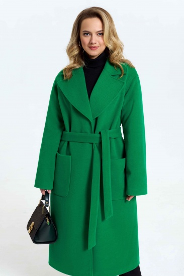 Свободное пальто с пиджачным воротником и поясом, зеленое