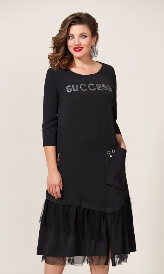 Свободное платье с асимметричным карманом и вышивкой пайетками, черное