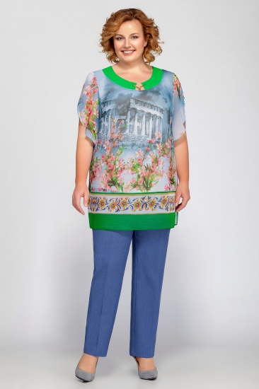 Комплект из брюк и туники с цветочным принтом, разноцветный
