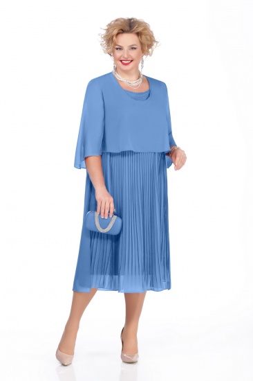 Двухслойное платье на подкладке с плиссированной юбкой, синее