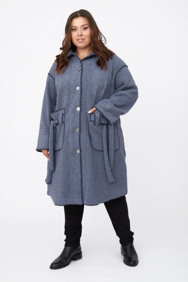 Свободное пальто с контрастными швами, синее
