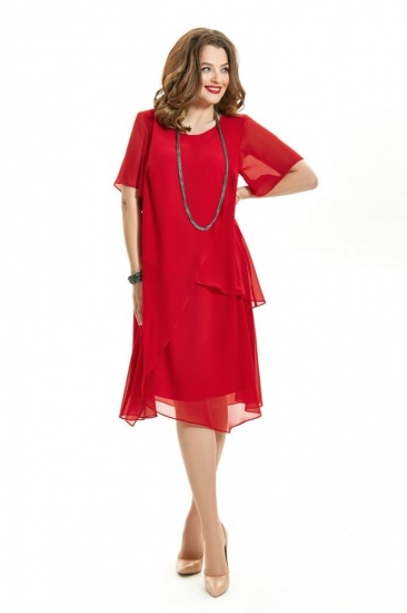 Свободное струящееся платье с коротким рукавом, красное
