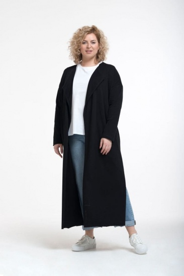 Длинное пальто без застежки с высокими разрезами, черное