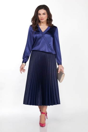 Комплект из гофрированной юбки и блузки, темно-синий