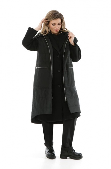 Комплект из пальто и стеганой жилетки, черный