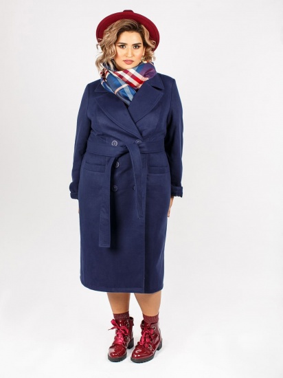 Приталенное двубортное пальто с отложным воротником, темно-синее