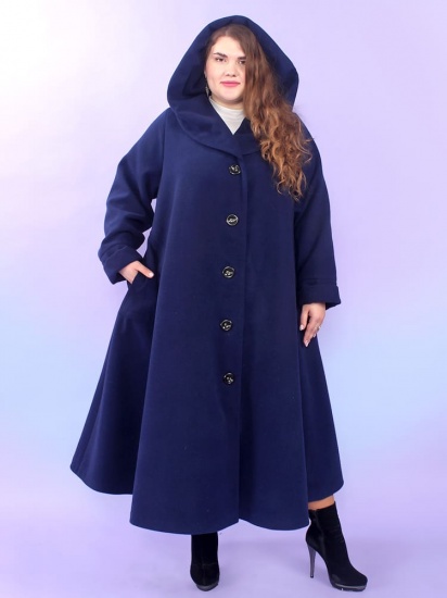 Кашемировое пальто А-силуэта с капюшоном, темно-синее