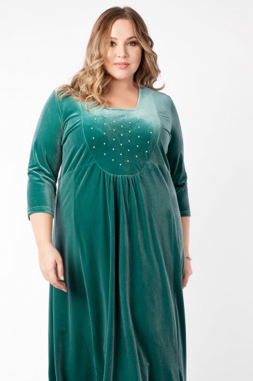 Длинное трикотажное платье с жемчугом, зеленое