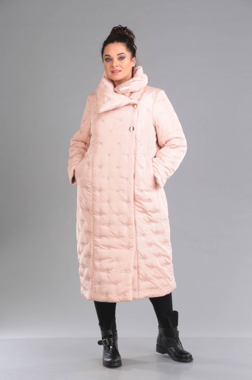 Прямое зимнее пальто на кнопках, розовое