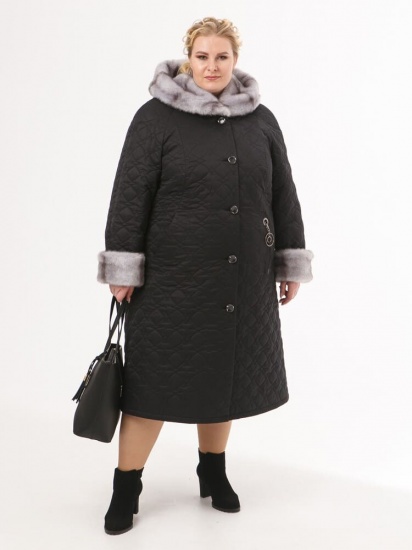 Зимнее стеганое пальто со светлым мехом норки, черное