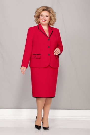 Комплект из юбки и жакета с отделкой, красный
