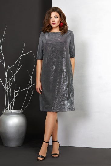 Свободное платье с коротким рукавом и блеском, серебро