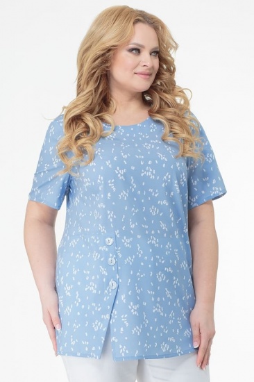 Практичная блузка с декоративными пуговицами, голубая