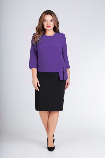 Комплект из юбки и блузки со свисающим накладным карманом, фиолетовый