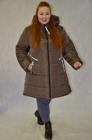 Куртка с двойным утеплителем и отделкой, коричневая