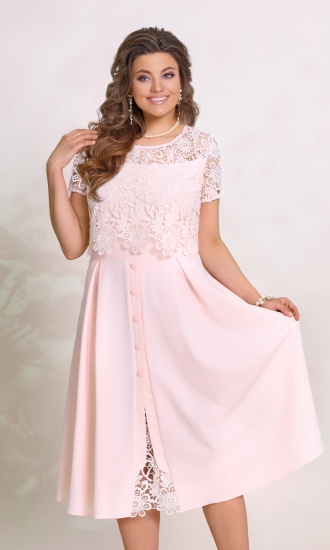 Платье с кружевным лифом и имитацией карманов, розовое