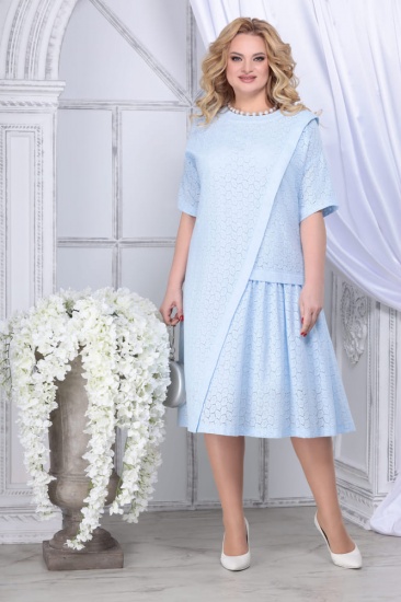 Асимметричное платье со спущенным плечом, голубое