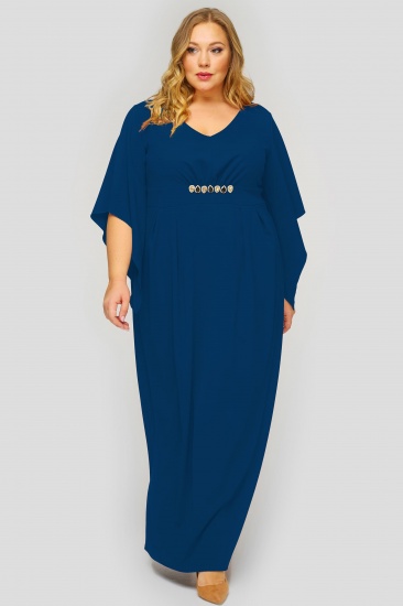 Длинное платье с рукавами-крыльями и украшением, темно-синее