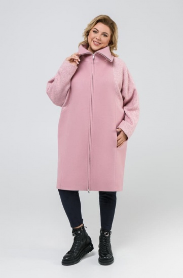 Комбинированное пальто "летучая мышь", розовое