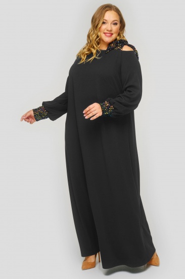 Длинное платье с отделкой цветными пайетками, черное