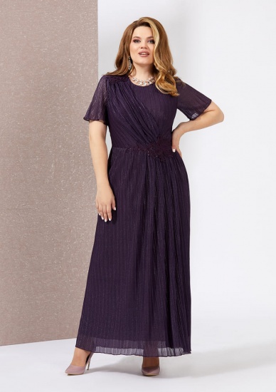 Длинное плиссированное платье с блеском, фиолетовое