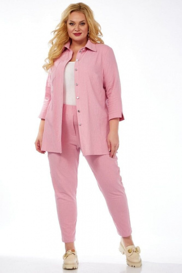 Комплект из брюк и рубашки с накладным карманом, розовый