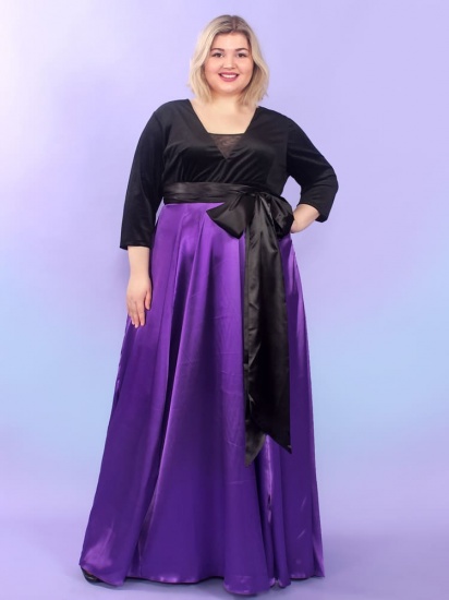 Платье в пол с длинным широким поясом, фиолетовое