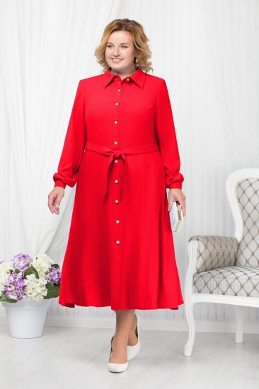 Платье с воротником рубашечного типа, красное