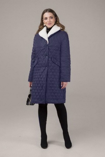 Двубортное пальто со съемным воротником, темно-синее