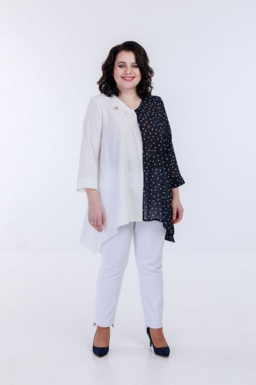 Комплект из брюк и комбинированной блузки, белый с синим