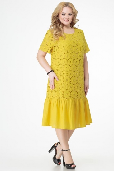 Кружевное платье с широким воланом, желтое