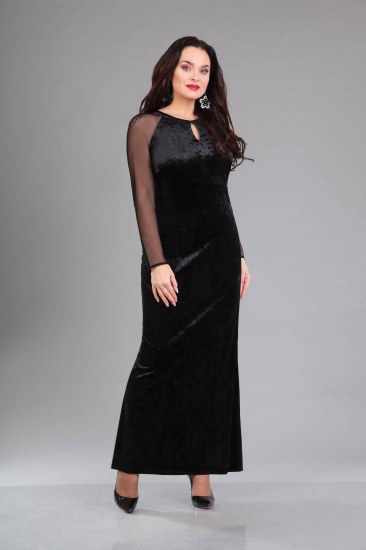Длинное велюровое платье с рукавами из сетки, черное