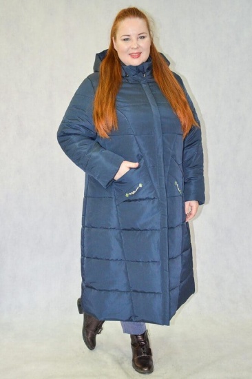 Длинное пальто с украшением на кармане, синее